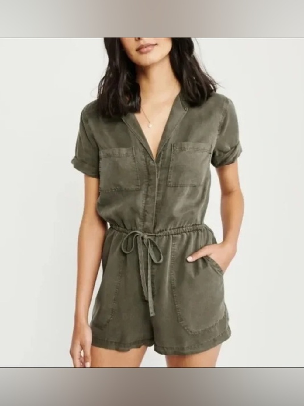XS Abercrombie & Fitch utility romper pockets green shorts button up women’s